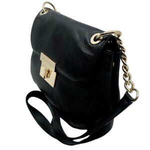 MICHAEL KORS~Cecelia~MEDIUM SADDLE CROSSBODY BAG Black Pebbled Leather